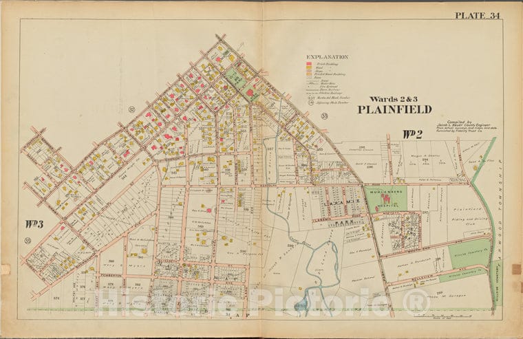 Historic Map - 1906 Union County, New Jersey (N.J.), 1906 Double Page Plate No. 34 [Park Ave, Woodland Ave, Marion St, Hobart St, W. 4Th St, W. 7Th St.] - Vintage Wall Art