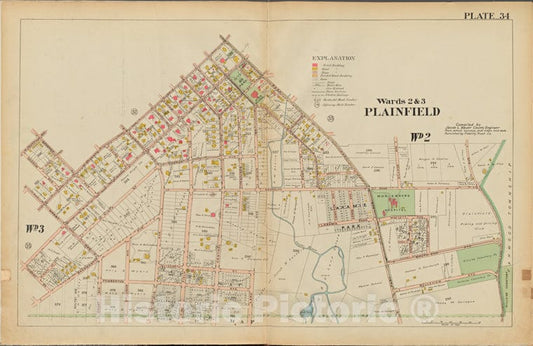 Historic Map - 1906 Union County, New Jersey (N.J.), 1906 Double Page Plate No. 34 [Park Ave, Woodland Ave, Marion St, Hobart St, W. 4Th St, W. 7Th St.] - Vintage Wall Art