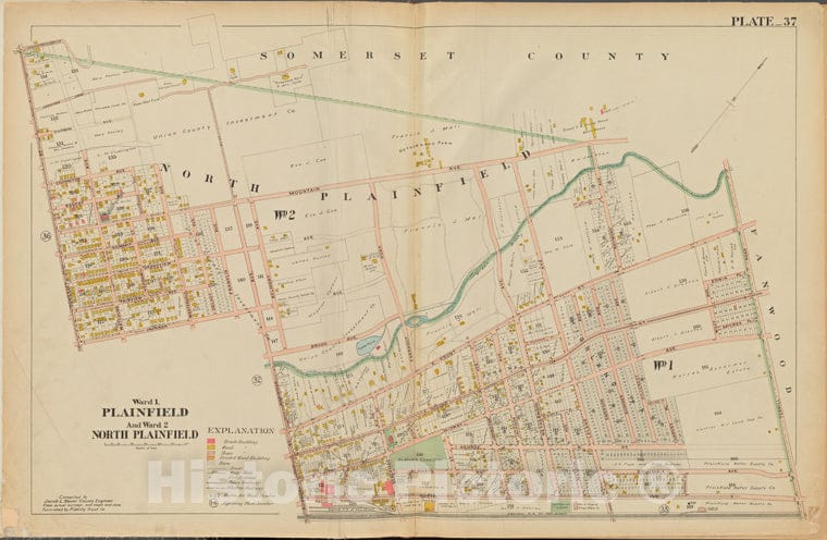 Historic Map - 1906 Union County, New Jersey (N.J.), 1906 Double Page Plate No. 37 [Terrill Rd, North Ave, Richmond St, Jackson Ave, Somerset St.] - Vintage Wall Art