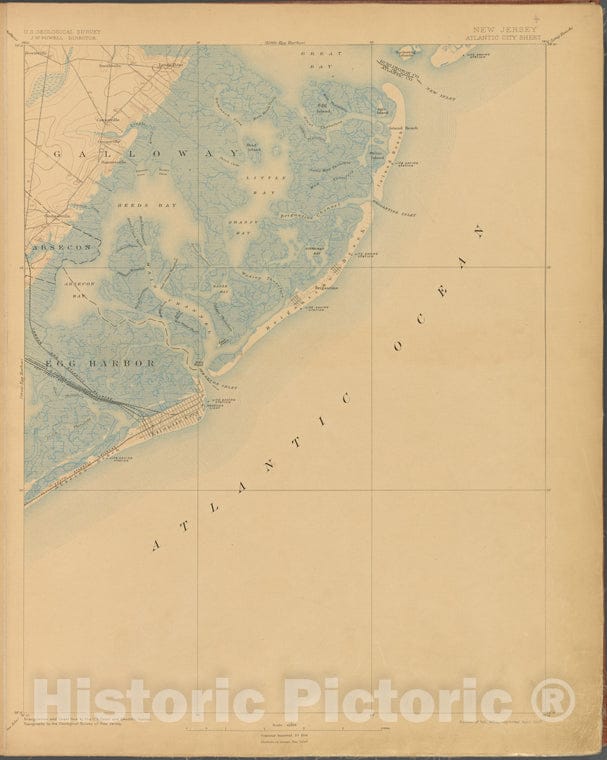 Historic 1899-1926. Map - Atlantic City, Ed. Of 1894, Repr. 1907. - Topographical Maps Of New Jersey - Vintage Wall Art