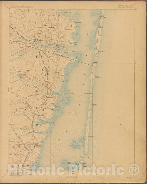 Historic 1899-1926. Map - Barnegat, Survey Of 1884, Ed. Of 1898, Repr. 1908. - Topographical Maps Of New Jersey - Vintage Wall Art