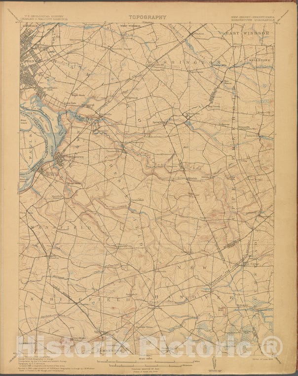 Historic 1899-1926. Map - Bordentown, Survey Of 1885, Ed. Of 1906. - Topographical Maps Of New Jersey - Vintage Wall Art