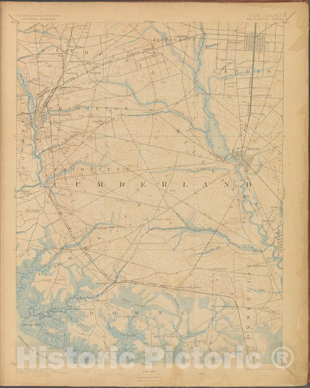 Historic 1899-1926. Map - Bridgeton, Survey Of 1886, Ed Of 1894, Repr. 1899. - Topographical Maps Of New Jersey - Vintage Wall Art