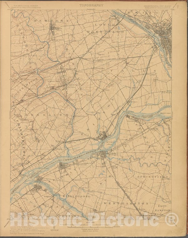 Historic 1899-1926. Map - Burlington, Survey Of 1885-88, Ed Of 1906. - Topographical Maps Of New Jersey - Vintage Wall Art