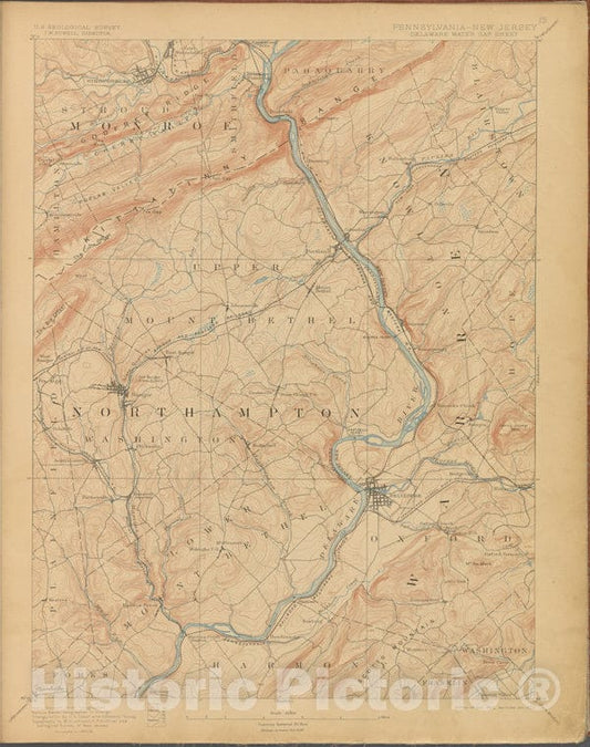 Historic Map - 1899 New Jersey (N.J.), Delaware Water Gap, Survey Of 1885-8, Ed. Of 1893, Repr. 1907. - Vintage Wall Art