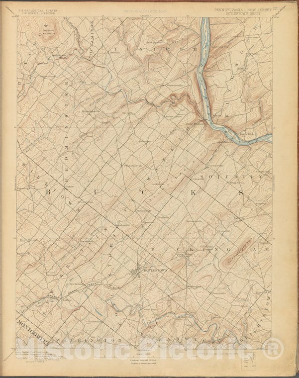 Historic 1899-1926. Map - Doylestown, Survey Of 1887-8, Ed. Of 1891, Repr. 1905. - Topographical Maps Of New Jersey - Vintage Wall Art