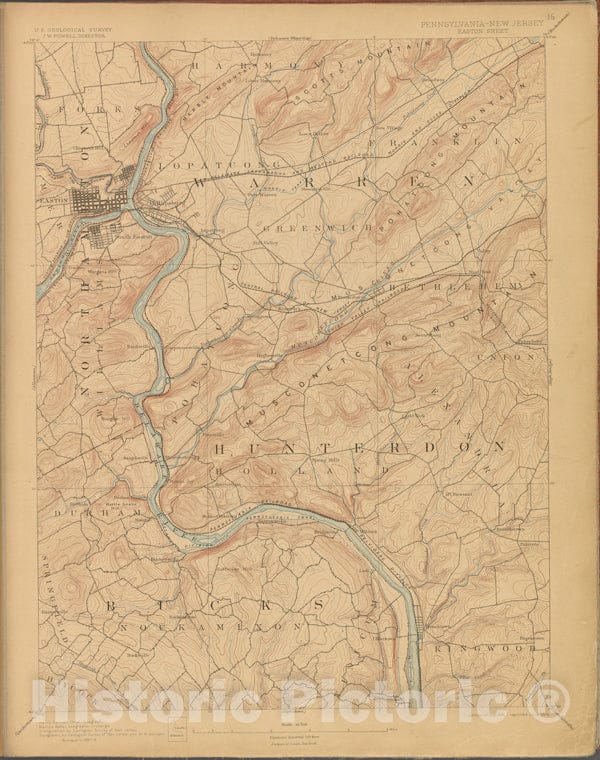 Historic 1899-1926. Map - Easton, Survey Of 1887-8, Ed. Of 1891, Repr. 1906. - Topographical Maps Of New Jersey - Vintage Wall Art