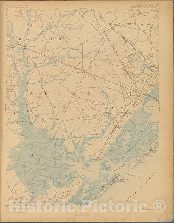 Historic Map - 1899 Great Egg Harbor, Survey Of 1885-6, Ed. Of 1893, Repr. 1899. - Vintage Wall Art