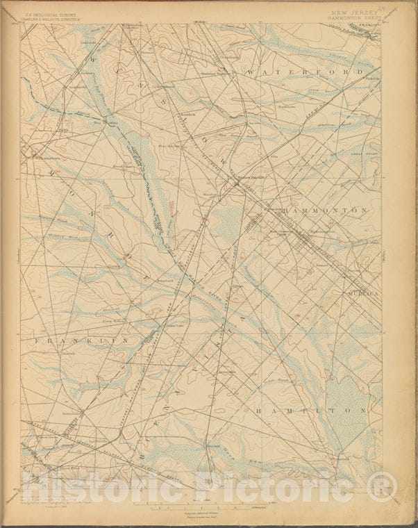 Historic 1899-1926. Map - Hammonton, Survey Of 1886, Ed. Of 1898, Repr. 1903. - Topographical Maps Of New Jersey - Vintage Wall Art
