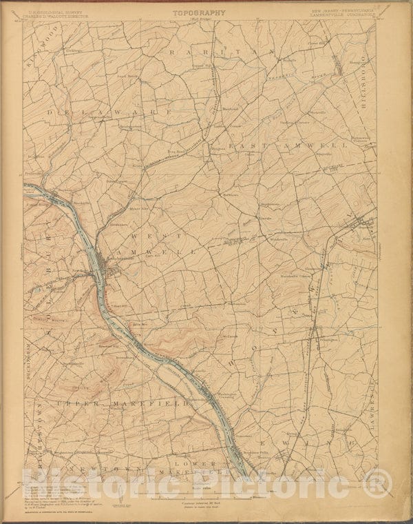 Historic 1899-1926. Map - Lambertville, Survey Of 1887-88, Ed. Of 1906. - Topographical Maps Of New Jersey - Vintage Wall Art
