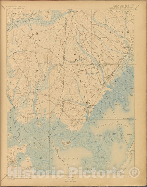 Historic Map - 1899 Little Egg Harbor, Survey Of 1885, Ed. Of 1893, Repr. 1907. - Vintage Wall Art