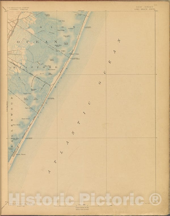 Historic 1899-1926. Map - Long Beach, Survey Of 1883, Ed. Of 1893, Repr. 1907. - Topographical Maps Of New Jersey - Vintage Wall Art