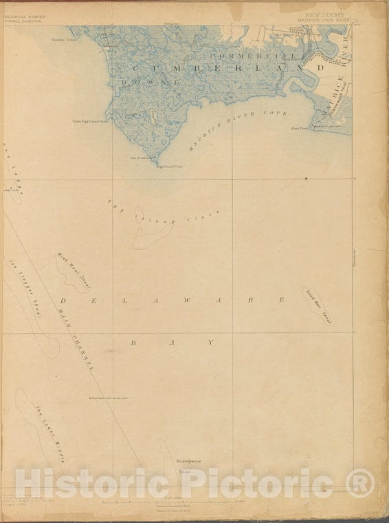 Historic 1899-1926. Map - Maurice Cove, Survey Of 1886, Ed. Of 1891, Repr. 1900. - Topographical Maps Of New Jersey - Vintage Wall Art