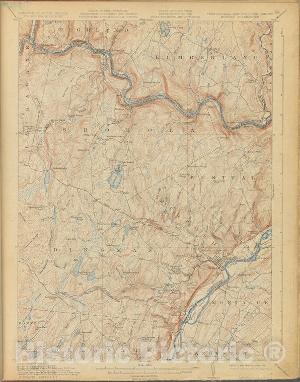 Historic 1899-1926. Map - Milford, Survey Of 1913, Ed. Of 1915, Repr. 1926. - Topographical Maps Of New Jersey - Vintage Wall Art