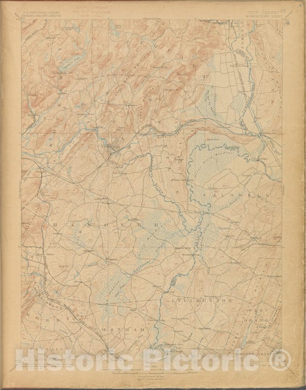 Historic 1899-1926. Map - Morristown, Survey Of 1887, Ed. Of 1898, Repr. 1902. - Topographical Maps Of New Jersey - Vintage Wall Art
