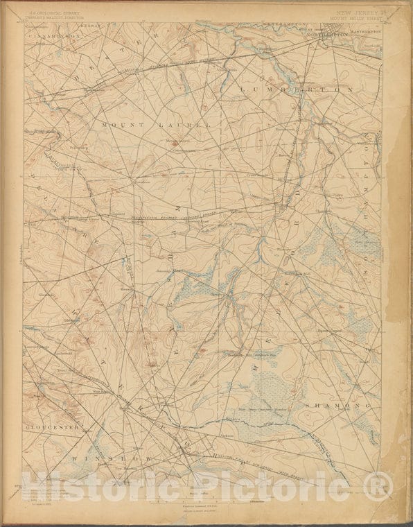 Historic 1899-1926. Map - Mount Holly, Survey 1885, Ed. Of 1898, Repr. 1903. - Topographical Maps Of New Jersey - Vintage Wall Art