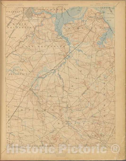 Historic Map - 1899 New Brunswick, Survey Of 1884-85, Ed. Of 1901, Repr. 1905. - Vintage Wall Art