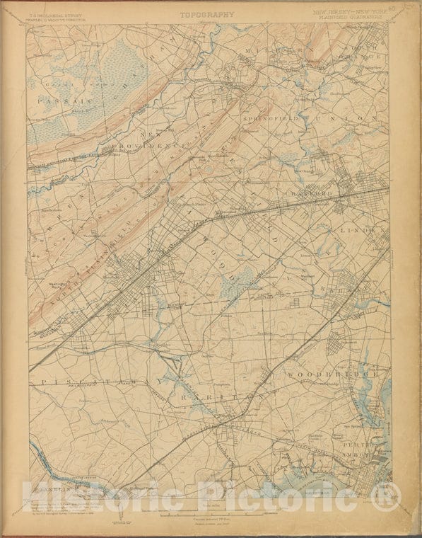 Historic 1899-1926. Map - Plainfield, Survey Of 1887, Ed. Of 1905. - Topographical Maps Of New Jersey - Vintage Wall Art