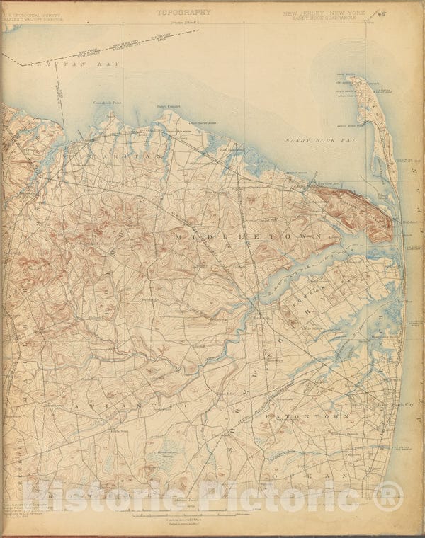 Historic 1899-1926. Map - Sandy Hook, Survey Of 1884, Ed. Of 1901, Repr. 1907. - Topographical Maps Of New Jersey - Vintage Wall Art