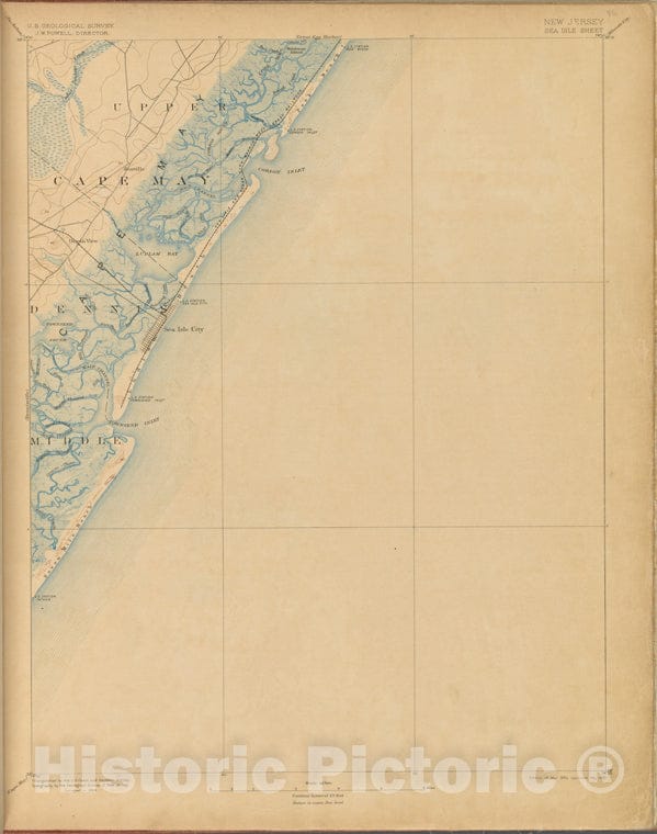 Historic 1899-1926. Map - Sea Isle, Survey Of 1884, Ed. Of 1894, Repr. 1900. - Topographical Maps Of New Jersey - Vintage Wall Art