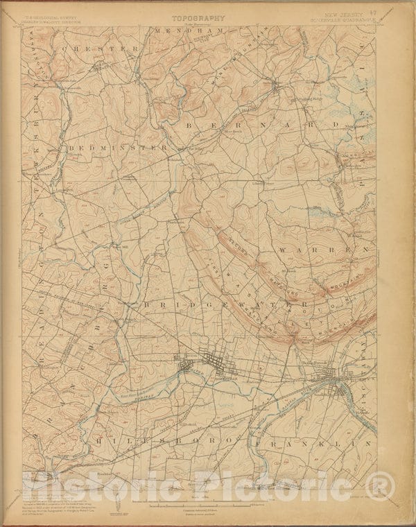 Historic 1899-1926. Map - Somerville, Survey Of 1885-86, Ed. Of 1905. - Topographical Maps Of New Jersey - Vintage Wall Art