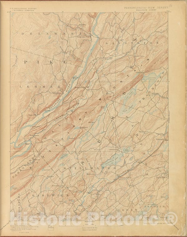 Historic 1899-1926. Map - Wallpack, Survey Of 1884-8, Ed. Of 1893, Repr. 1905. - Topographical Maps Of New Jersey - Vintage Wall Art
