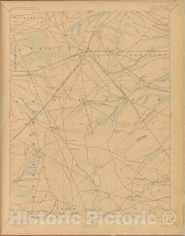 Historic 1899-1926. Map - Whiting, Survey Of 1884, Ed. Of 1888, Repr. 1907. - Topographical Maps Of New Jersey - Vintage Wall Art