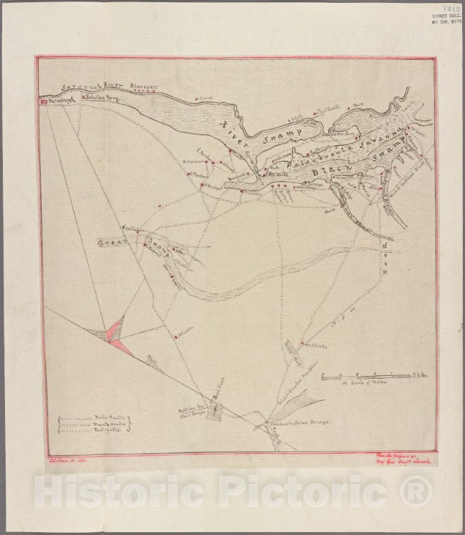 Historic 1885 Map - Savanah River - Civil War Map - Vintage Wall Art