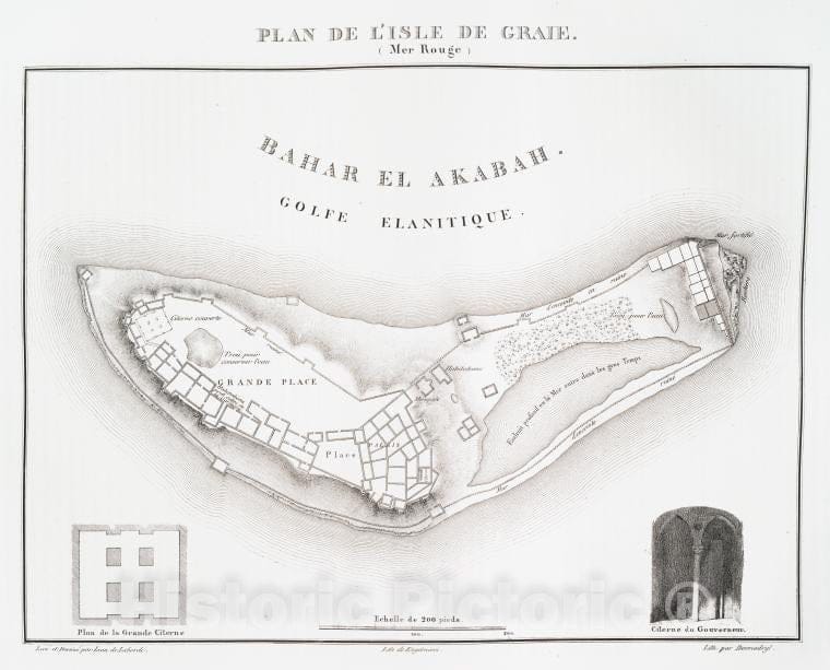 Historic 1830 Map - Plan De L'Isle De Graie. (Mer Rouge). - Red Sea - Aqaba, Gulf Of - Vintage Wall Art