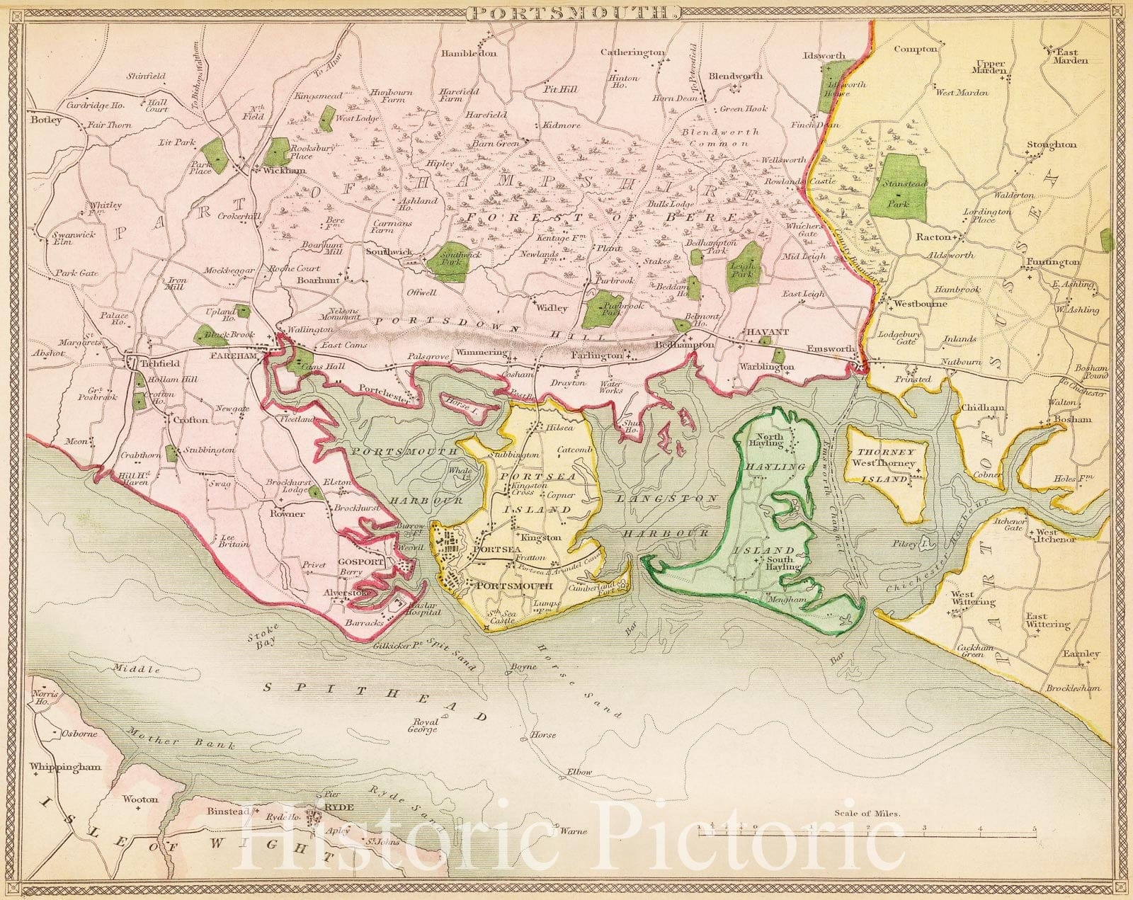 Historic 1839 Map - Portsmouth - Great Britain - Portsmouth (England) A Topographical Description Of England - Vintage Wall Art