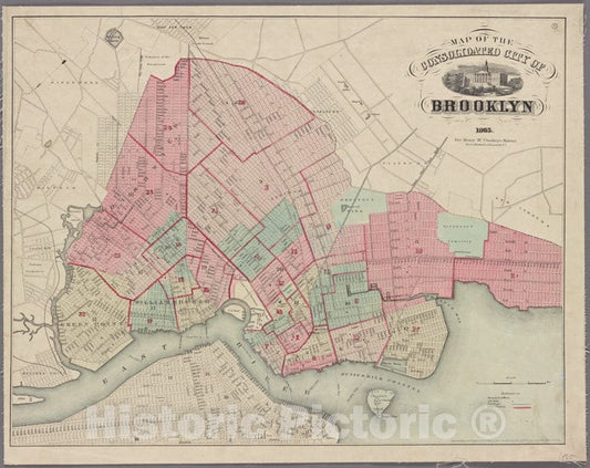 Historic Map - 1865 Map Of The Consolidated City Of Brooklyn For Henry Mc Closkey'S Manual. - Vintage Wall Art