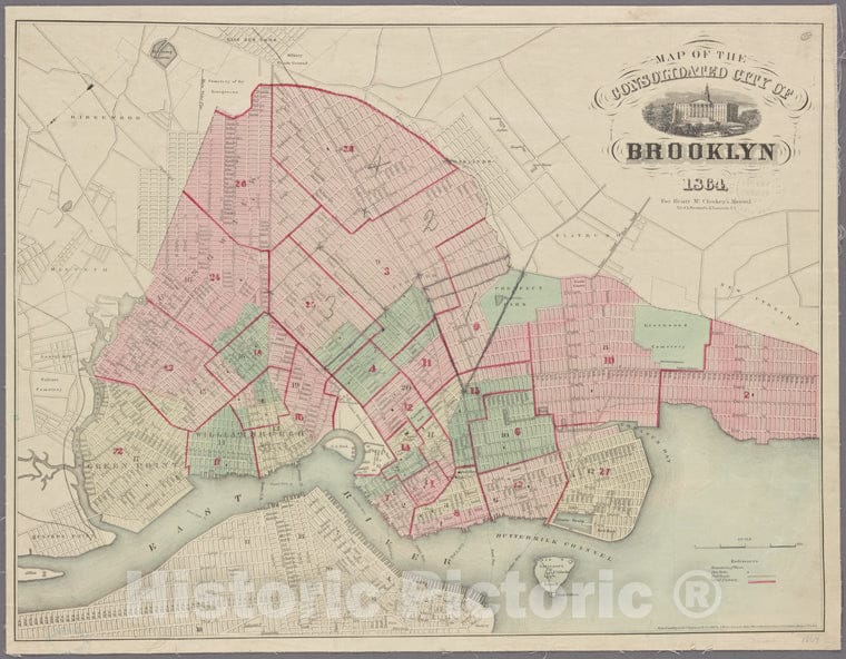 Historic Map - 1865 Brooklyn (New York, N.Y.), Map Of The Consolidated City Of Brooklyn. For Henry Mc Closkey'S Manual. - Vintage Wall Art