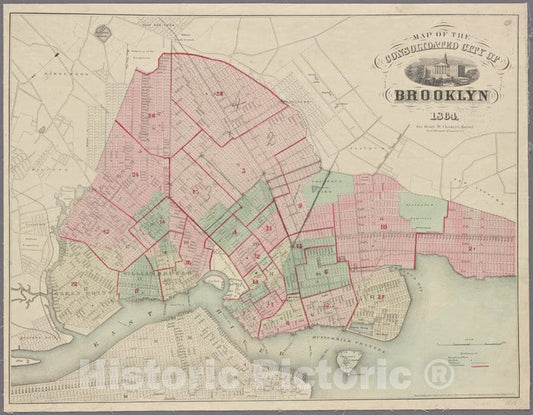 Historic Map - 1865 Brooklyn (New York, N.Y.), Map Of The Consolidated City Of Brooklyn. For Henry Mc Closkey'S Manual. - Vintage Wall Art