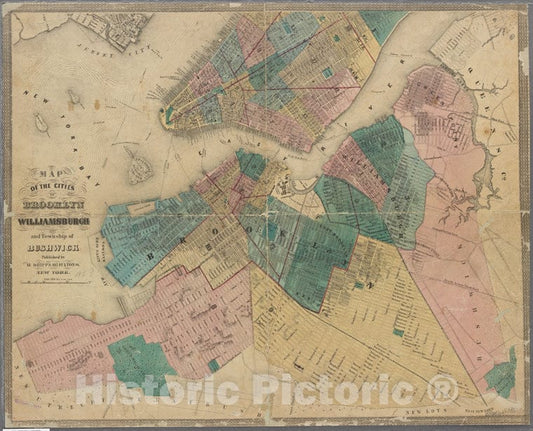 Historic Map - -185 Map Of The Cities Of Brooklyn, Williamsburg, And Township Of Bushwick. - Vintage Wall Art