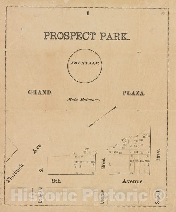 Historic Map - 1870 Brooklyn (New York, N.Y.), Flatbush Property Of Estate Of Elizabeth Ludlow. Showing Prospect Park And Vicinity. - Vintage Wall Art