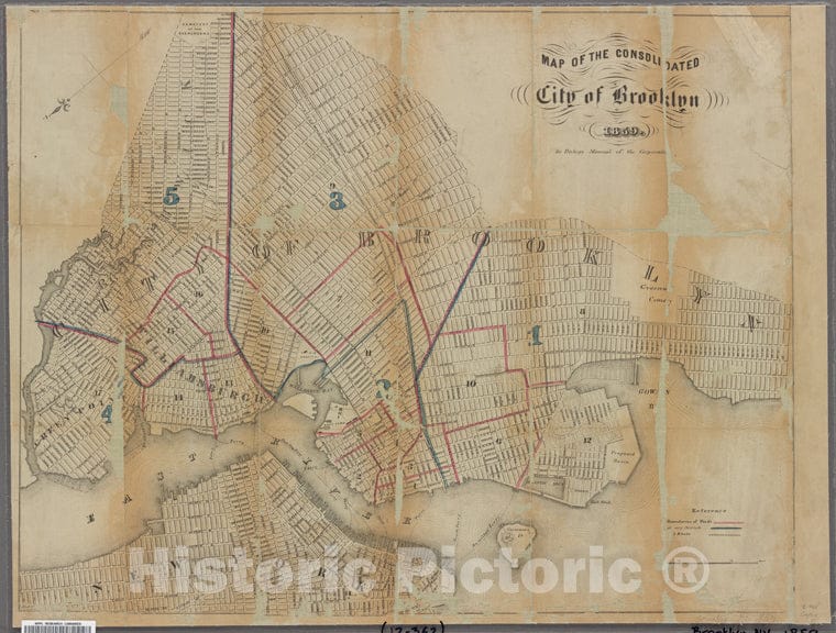 Historic Map - 1859 Brooklyn (New York, N.Y.), Map Of The Consolidated City Of Brooklyn, For Bishop'S Manual Of The Corporation. - Vintage Wall Art