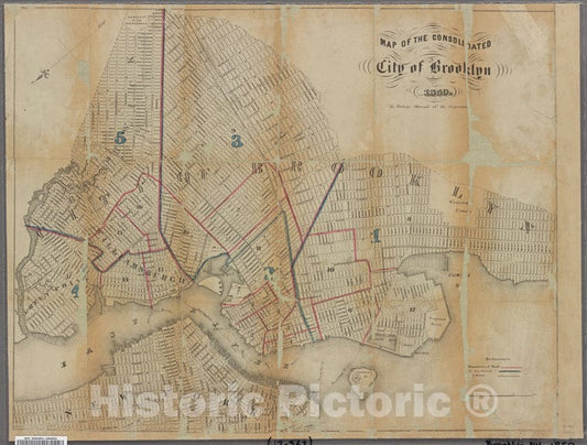 Historic Map - 1859 Brooklyn (New York, N.Y.), Map Of The Consolidated City Of Brooklyn, For Bishop'S Manual Of The Corporation. - Vintage Wall Art