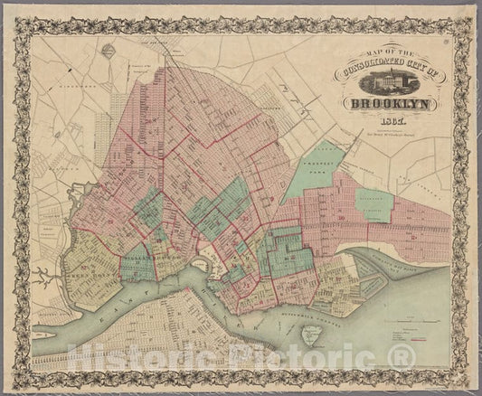 Historic 1867 Map - Map Of The Consolidated City Of Brooklyn. - Brooklyn (New York, N.Y.) Maps Of New York City And State - Brooklyn - Vintage Wall Art