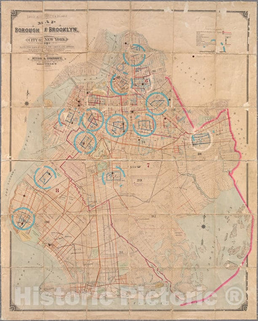 Historic 1899 Map - Latest, Most Complete & Reliable Map Of The Borough Of Brooklyn, Brooklyn (New York, N.Y.) Maps Of New York City And State - Brooklyn - Vintage Wall Art