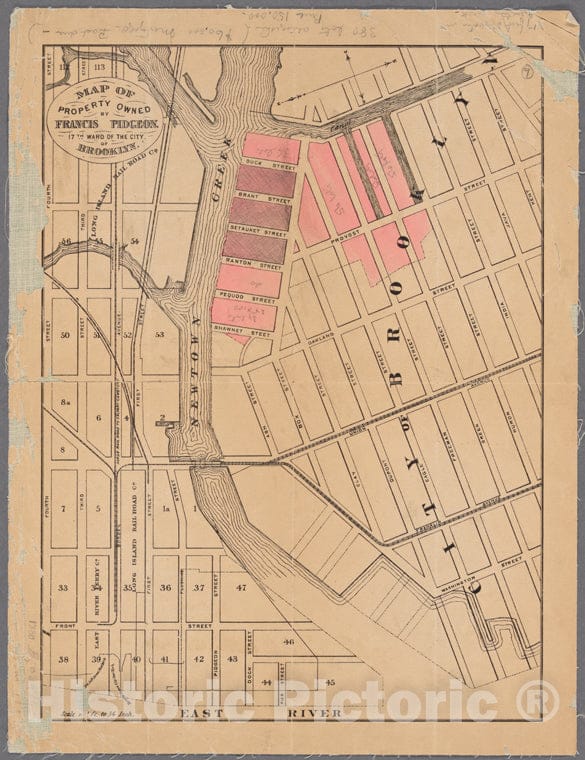 Historic Map - 1880 Brooklyn (New York, N.Y.), Map Of Property Owned By Francis Pidgeon, 17Th Ward Of The City Of Brooklyn. - Vintage Wall Art