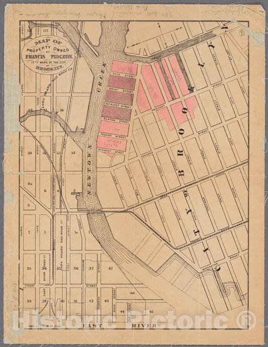 Historic Map - 1880 Brooklyn (New York, N.Y.), Map Of Property Owned By Francis Pidgeon, 17Th Ward Of The City Of Brooklyn. - Vintage Wall Art