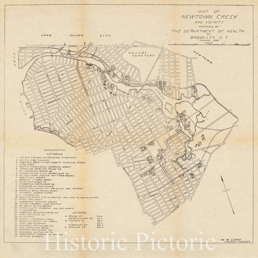Historic 1896 Map - Map Of Newtown Creek And Vicinity [And Factories Nearby.] - Brooklyn (New York, N.Y.) Maps Of New York City And State - Brooklyn - Vintage Wall Art