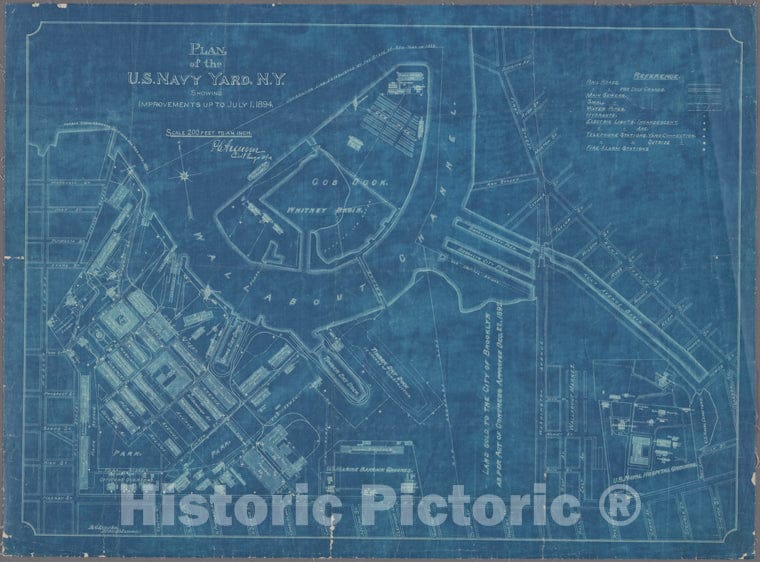Historic Map - 1894 Brooklyn (New York, N.Y.), Plan Of The U. S. Navy Yard, N. Y, Showing Improvements Up To July 1, 1894. - Vintage Wall Art