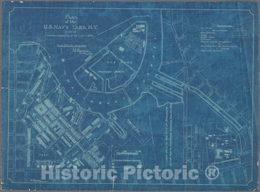 Historic Map - 1894 Brooklyn (New York, N.Y.), Plan Of The U. S. Navy Yard, N. Y, Showing Improvements Up To July 1, 1894. - Vintage Wall Art