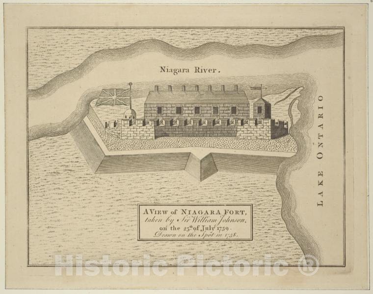 Historic 1657 Map - A View Of Niagara Taken By Sir William Johnson. - New York (State) - Vintage Wall Art