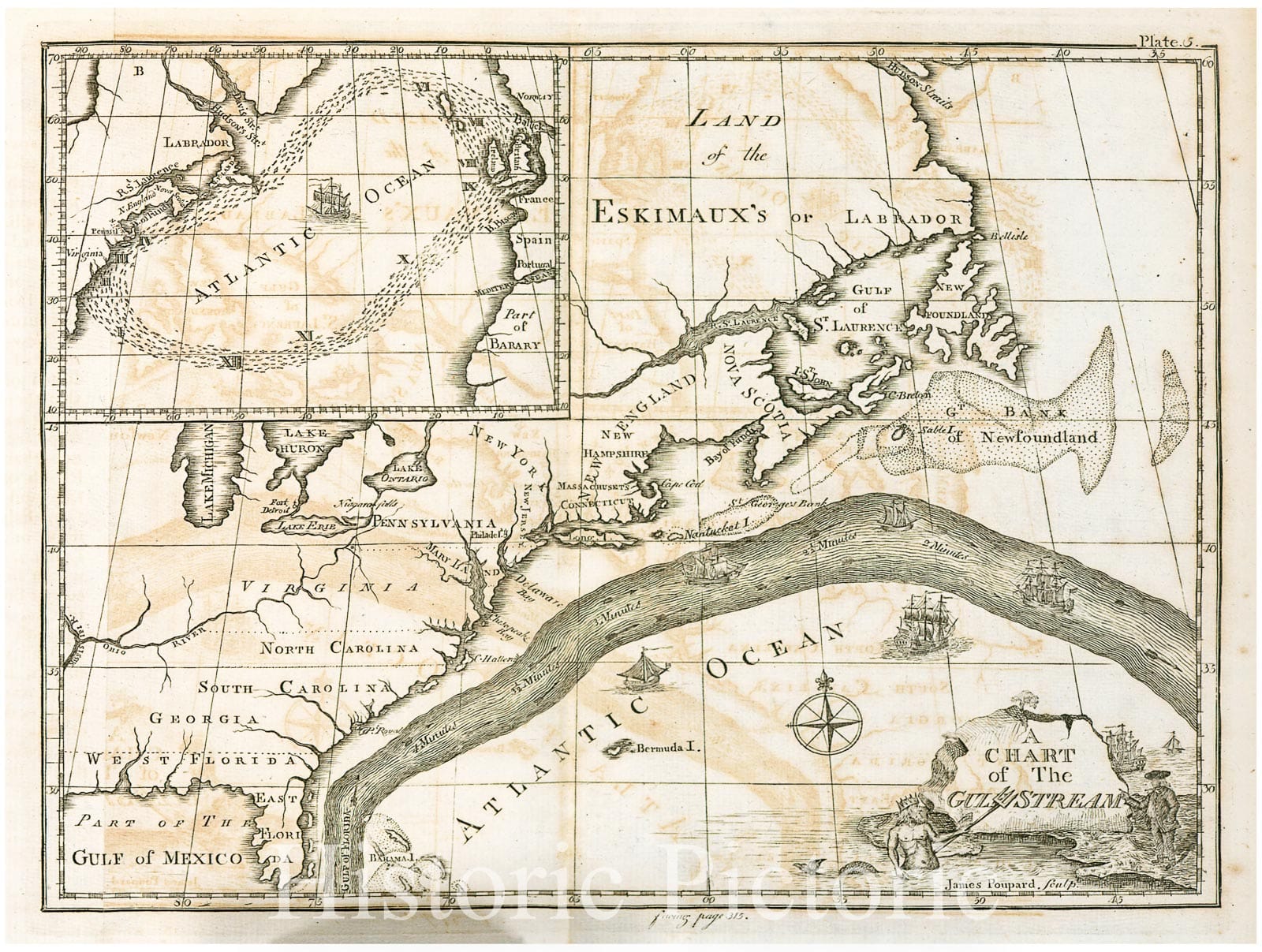 Historic 1769- Map - A Chart Of The Gulf Stream - Gulf Stream - Gulf Stream - Maps - Early Works To 1800 - North Atlantic Ocean - Maps - Early Works To 1800 - Vintage Wall Art