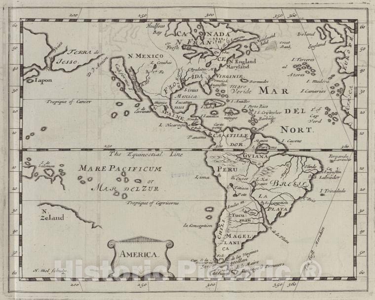 Historic 1681 Map - America. - America - America - Maps - Early Works To 1800 - Vintage Wall Art