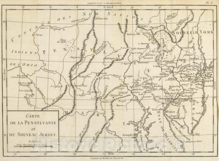 Historic 1781 Map - Carte De La Pensylvanie Et Du Nouveau Jersey. - Vintage Wall Art