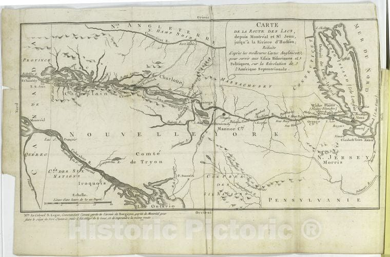 Historic 1781 Map - Carte De La Route Des Lacs Depuis Montreal Et St. Jean Jusqu'A - Vintage Wall Art