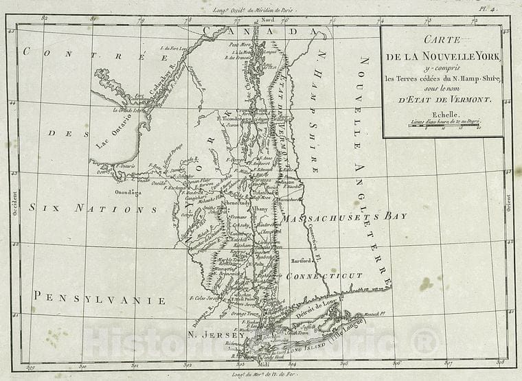 Historic 1781 Map - Carte De La Nouvelle York : Y-Compris Les Terres Cedees Du N. Ha - Vintage Wall Art